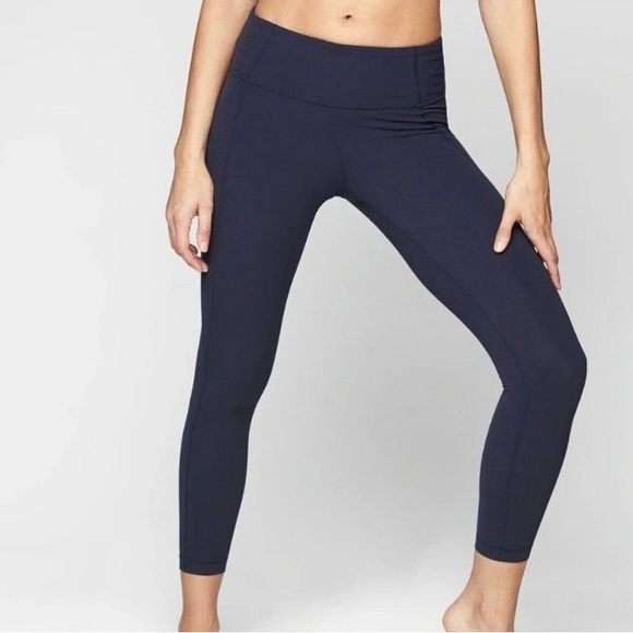 Athleta Size XSP Mid Rise Salutation 7/8 Tight Navy Blue Yoga Leggings 866959 - Picture 1 of 8
